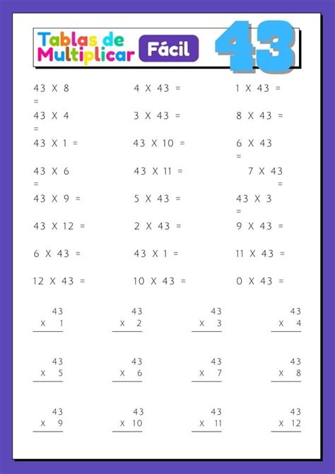 Tabla Del 43 La Tabla De Multiplicar Del 43 Para Niños