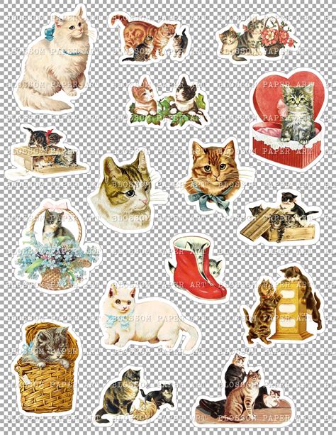 VINTAGE CATS Stickers Digital Collage Printable Stickers - Etsy