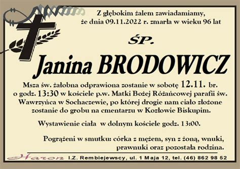 ŚP Janina Brodowicz nekrolog