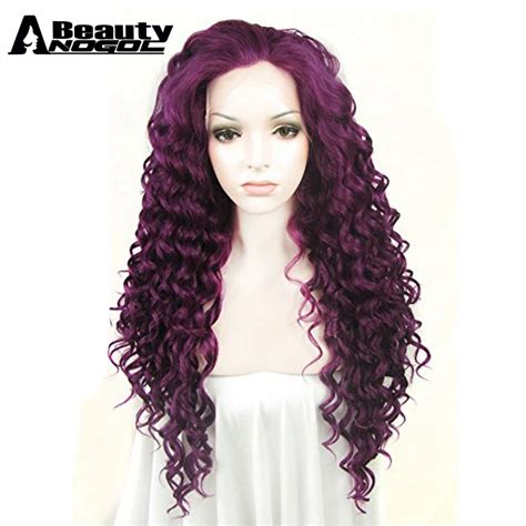 Anogol Beauty High Temperature Fiber Perruque Purple Full Hair Wigs Long Kinky Curly Synthetic