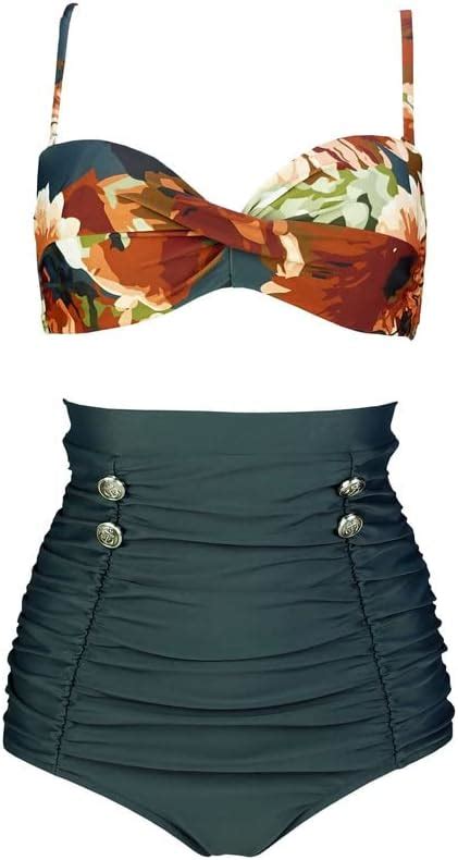 COCOSHIP Retro Polka Dot Twisted Front High Waisted Bikini Set Tie Belt Vintage Ruched Swimsuit