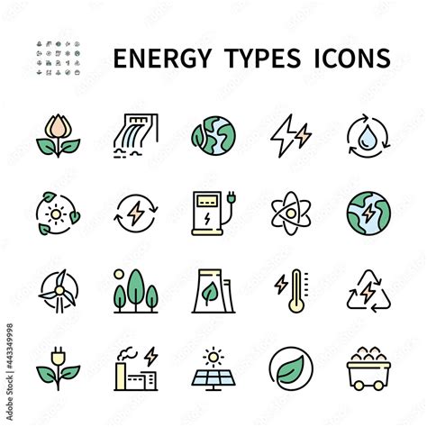 Types of energy vector color icons. Isolated color icon collection of ...