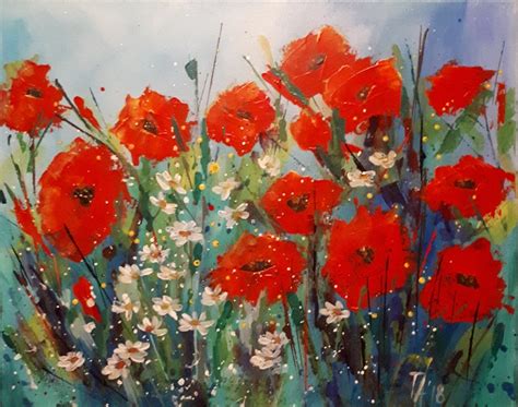 Poppies Modern Acrylic Painting Poppy Field Original Abstract Canvas