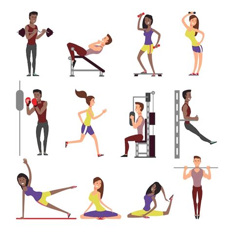 Fitness Personas Vector Conjunto De Personajes De Dibujos Animados