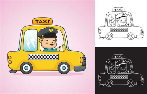 Vector Cartoon Of Yellow Taxi With Funny Driver Vector Art At