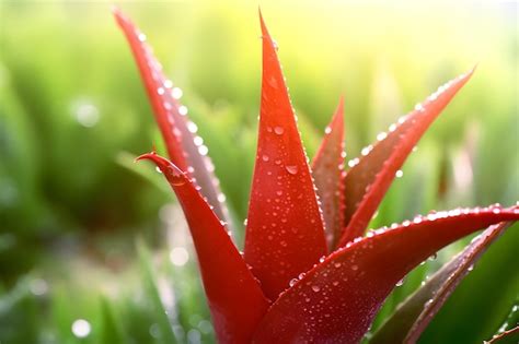 Una Flor Roja Con Gotitas De Agua Foto Premium