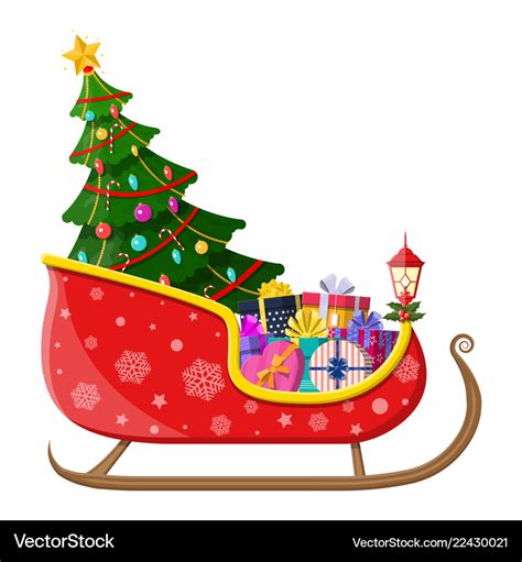 Santa Claus Sleigh With Ts And Christmas Tree Vector Image