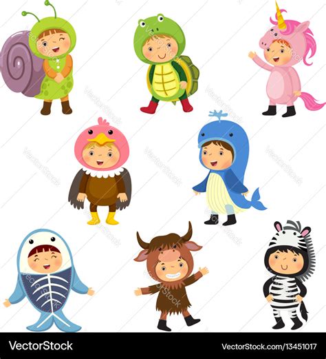 Set Of Cute Kids Wearing Animal Costumes Vector Image