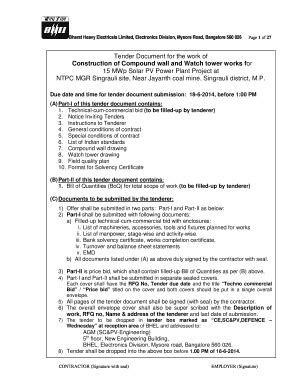 Fillable Online Tender Document For The Work Of Construction Of