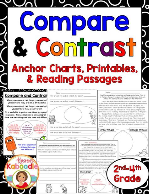 Compare And Contrast Passages Graphic Organizers Worksheets Anchor