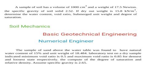 Basic Geotechnical Engineering Soil Mechanics Numerical Bge Sm