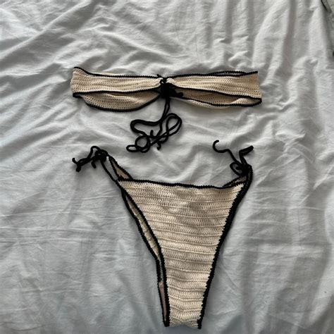 Solid Striped Bikini Set Depop