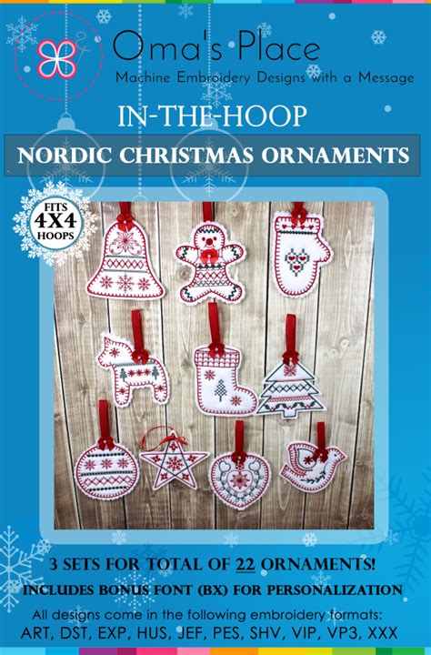 In The Hoop Nordic Christmas Ornaments Omas Place Machine Embroidery