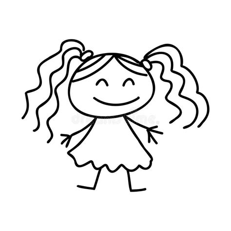 Doodle Kid Outline Cartoon Vector Drawing Child Vector Stock Vector