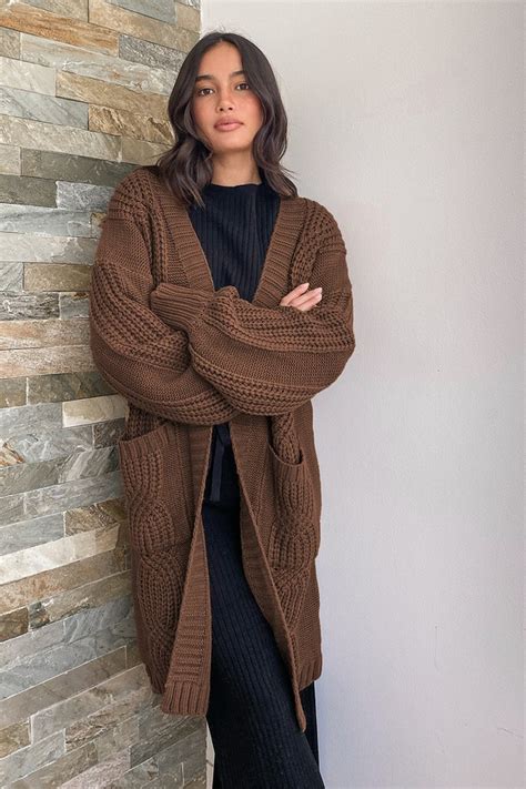 Cozy Brown Cardigan Cable Knit Cardigan Oversized Cardigan Lulus