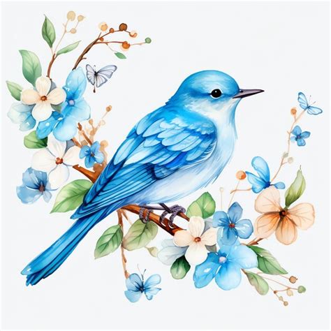 Premium Ai Image Cute Bluewinged Warbler Bird Watercolor Illustration