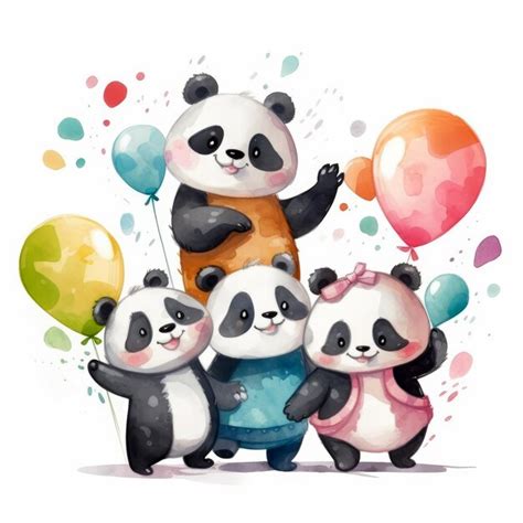 Ilustração em aquarela de pandas fofos no fundo branco Foto Premium