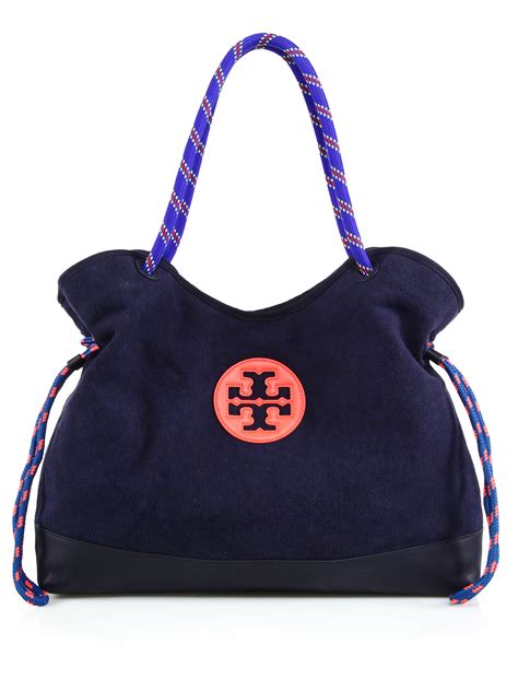 Tory Burch Kellyn Canvas Leather Tote In Blue Tory Navy Lyst