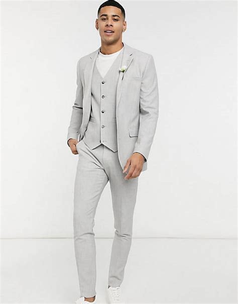 Asos Design Wedding Super Skinny Suit In Ice Gray Micro Texture Asos