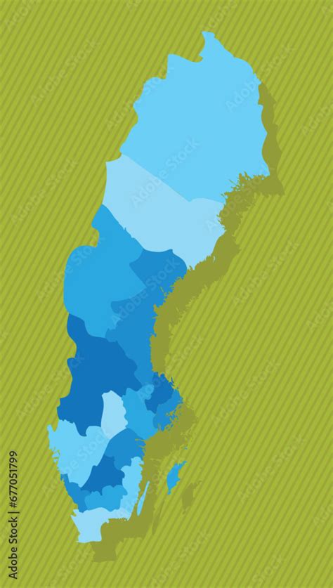 Sweden map with regions blue political map green background vector ...