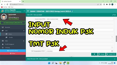 Cara Input Nomor Induk Pppk Dan Tmt Pppk Guru Di Dapodik D Youtube