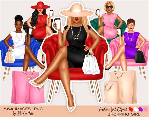 Fashion Girl Clipart Black Girl Clipart Shopping Clipart Etsy