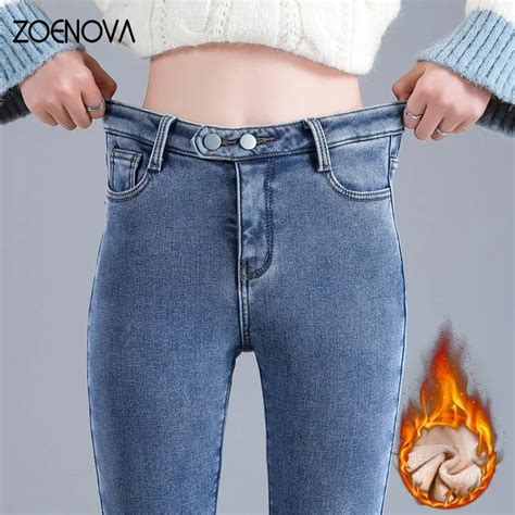 Zoenova Jean En Velours Artificiel Astique Pour Femme Pantalon Crayon