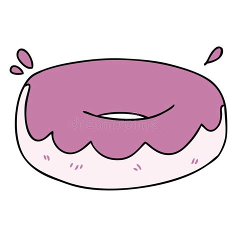 Quirky Hand Drawn Cartoon Iced Donut Stock Vector Illustration Of