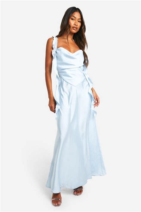 Satin Frill Strap Maxi Dress Boohoo Usa