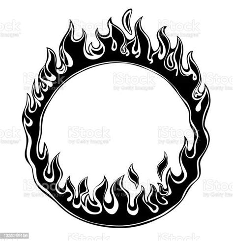 Black Silhouette Of Fiery Ring Isolated On White Stock Illustration