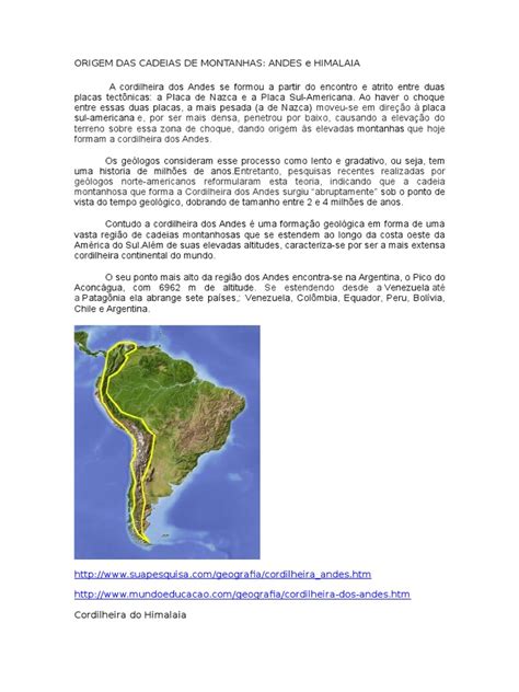 A Origem das Cordilheiras dos Andes e Himalaia: Um Processo de Colisão ...