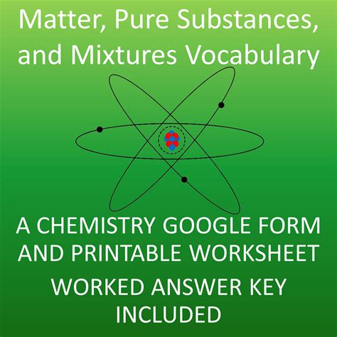 Pure Substances And Mixtures Vocabulary Worksheet Teach Starter