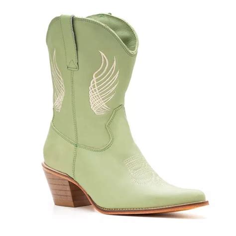 Bota Texana Feminina Bico Fino Couro Plume Azul Bordada Francaboots