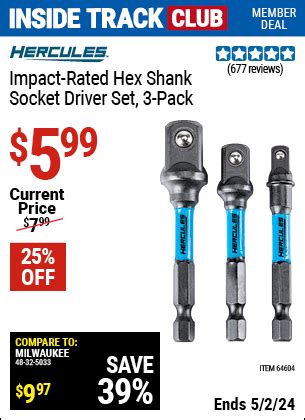 Coupons For HERCULES Impact Rated Hex Shank Socket Driver Set 3 Pk For