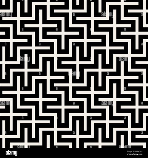 Vector Seamless Black White Square Maze Grid Pattern Stock Vector