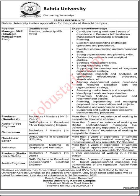 Bahria University Karachi Jobs 2022 Advertisement