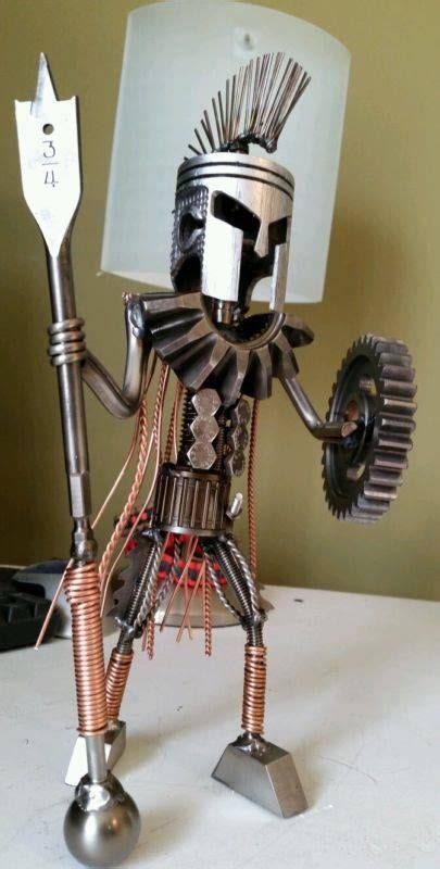 Welded Scrap Metal Art King Leonidas Spartan 300 Piston Head Made From