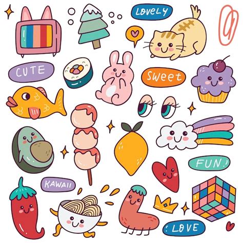 Conjunto De Iconos Kawaii Vector Premium