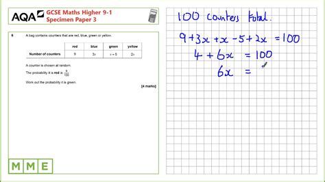 Gcse Maths Aqa Higher Specimen Paper Q Forming And Solving Linear