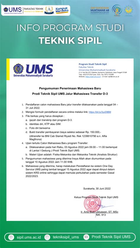 Penerimaan Mahasiswa Ekstensi D S Teknik Sipil Ums Dibuka Teknik