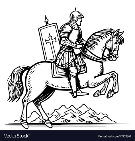 Knight on horseback sketch hand drawn heraldry Vector Image