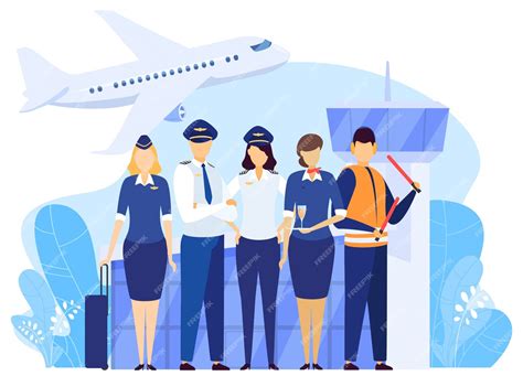 Premium Vector Airport Crew Standing Together Professional Airline