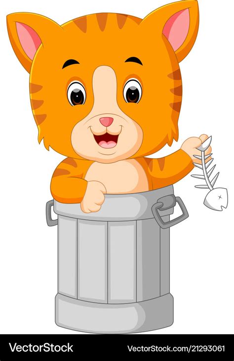 Cat In Trash Cartoon Royalty Free Vector Image