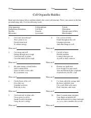 Cell Organelle Riddles Worksheet Answers Free Pdf At