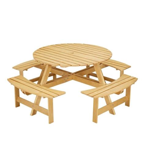 Zeus And Ruta 70 In 8 Person Natural Round Wood Outdoor Picnic Table