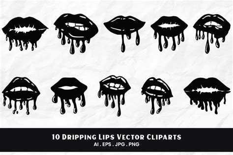 Dripping Lips Vector Cliparts 10 Variations