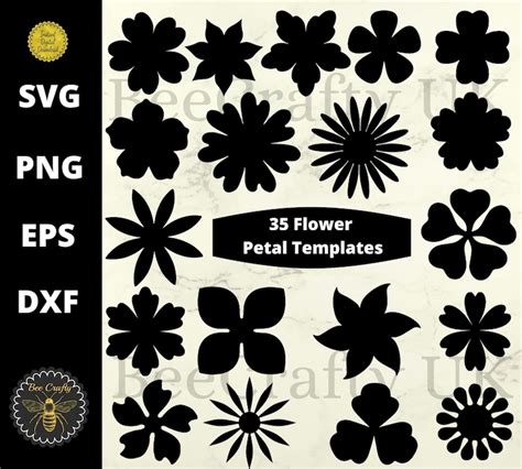 Paper Flower Svg Template Pattern Bundle Flower Silhouettes Etsy