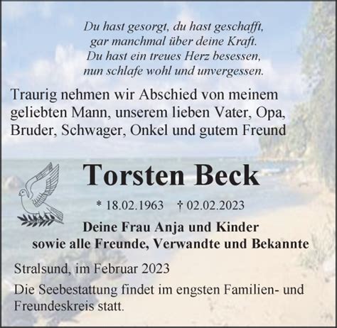 Traueranzeigen Von Torsten Beck Trauer Anzeigen De