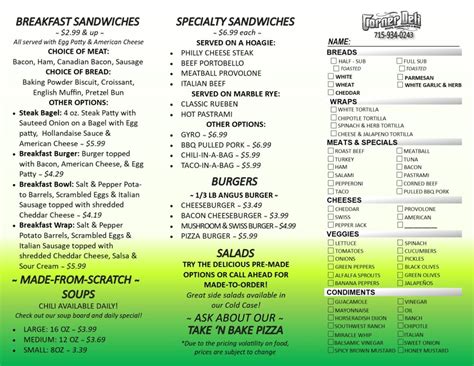 Corner Deli Menu options - Northern Lakes Cenex