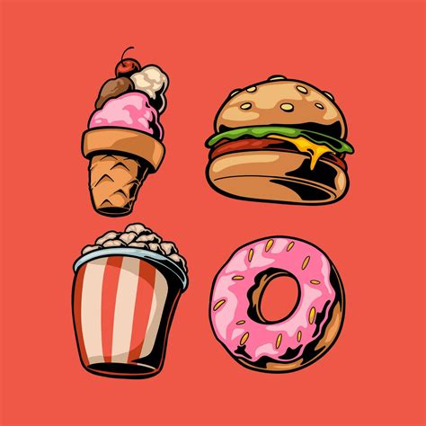 Junkfood Retro Cartoon Style Illustration Vintage Character Vector Art